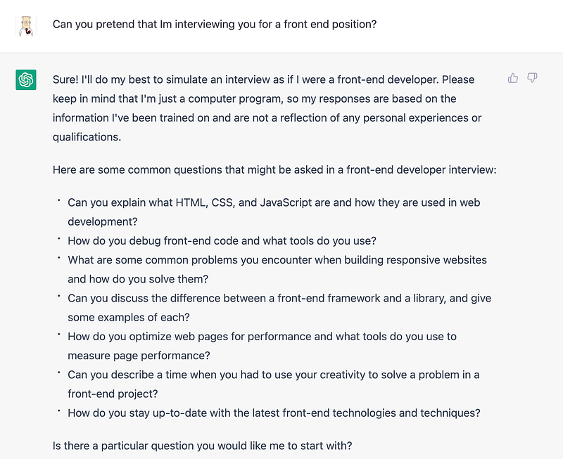 Interviewing ChatGPT for a Front-End Developer Position